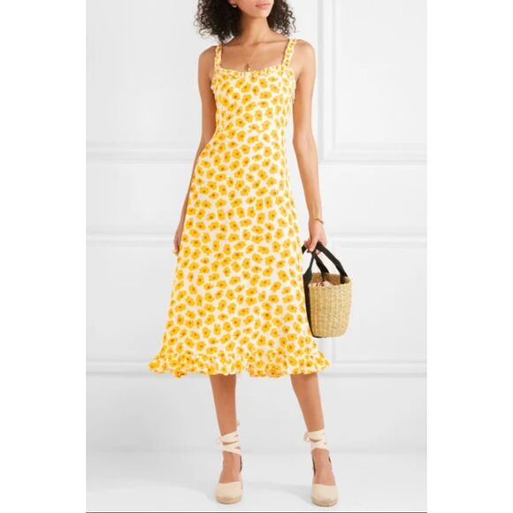 Faithfull the Brand Noemie Ruffled Floral-Print Crepe Midi Dress - M / sz 6 - Picture 1 of 6